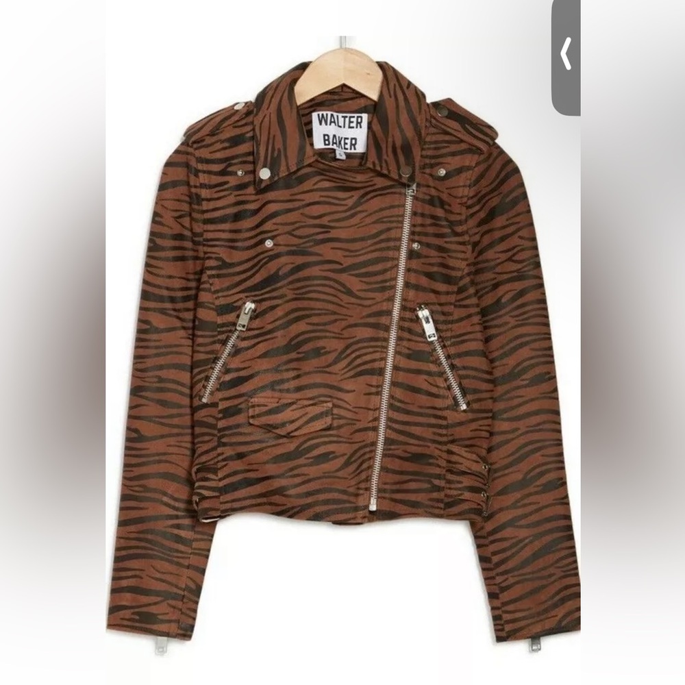 NWT $798 WALTER BAKER Liz 100% goat Leather Jacket. Brown zebra - Picture 3 of 4